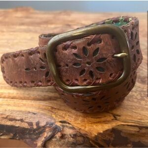 Lucky Brand Vintage Leather Belt Brown Perforated Size Medium